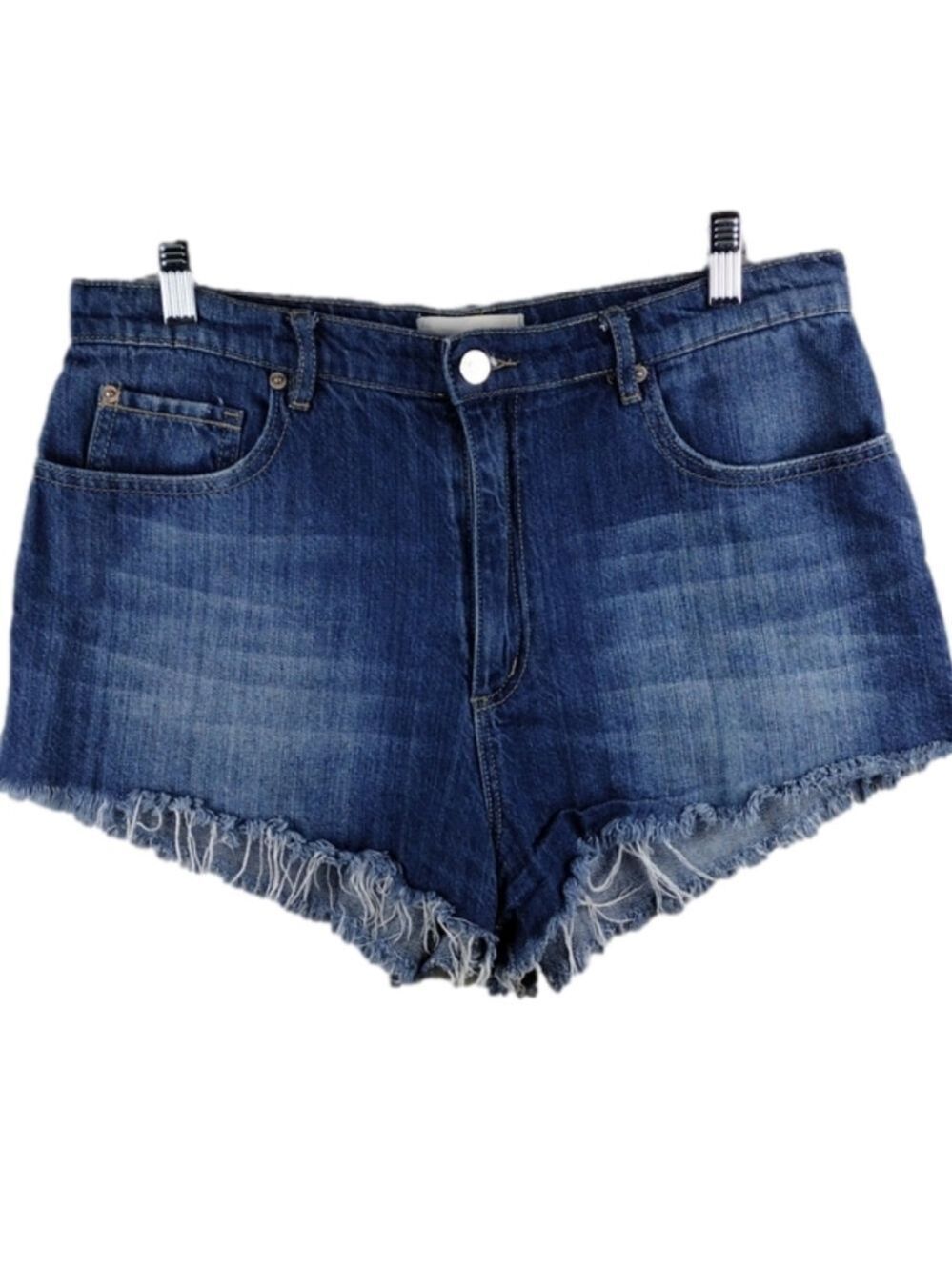𝅺Garage Jr. Blue Medium Wash Five Pocket Mid Rise Raw Hem Denim Jean Short